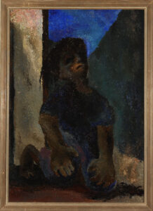 Untitled (Kneeling figure), 1940s Oil on canvas board 20 x 14 ¼ inches Collection of the Art Museum of South Texas, Corpus Christi 2014.16.34