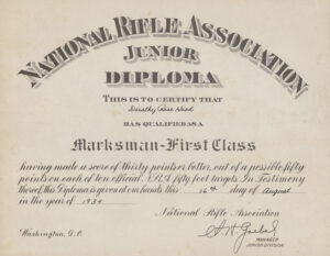 National Rifle Association diploma, 1934