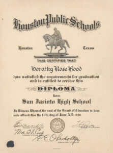 Dorothy Hood, Diploma, Albert Sidney Johnston Jr. High School, Houston, TX, 1936